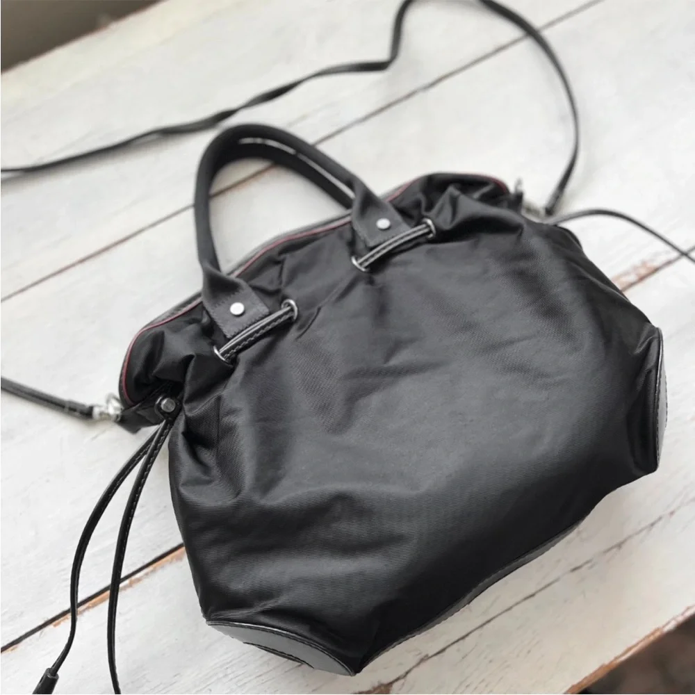 LANCEL "Miss Lancel" Black Leather /Nylon Handbag Hobo Purse Bucket Bag Paris - Picture 6 of 16